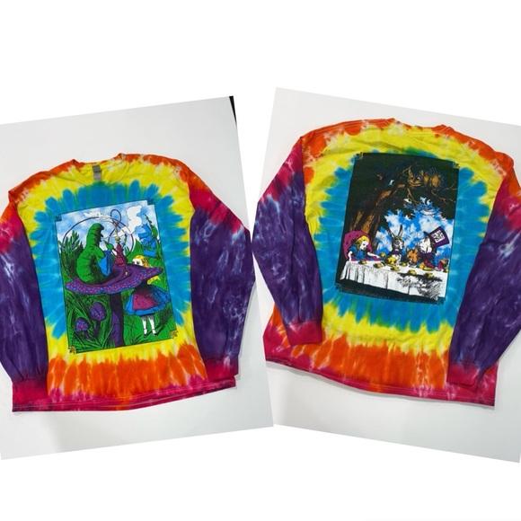 Gildan Other - Alice in Wonderland Double Sided Vintage Tie Dye Long‎ Sleeve Gildan Shirt XL